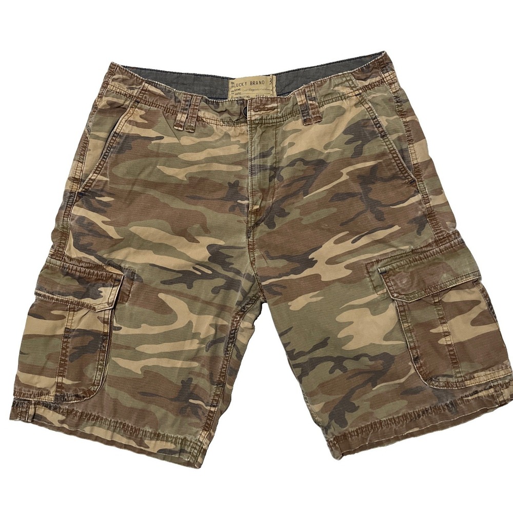 Y2K Vintage Lucky Brand Camo Cargo Shorts Utility Military Green Mens Size 33